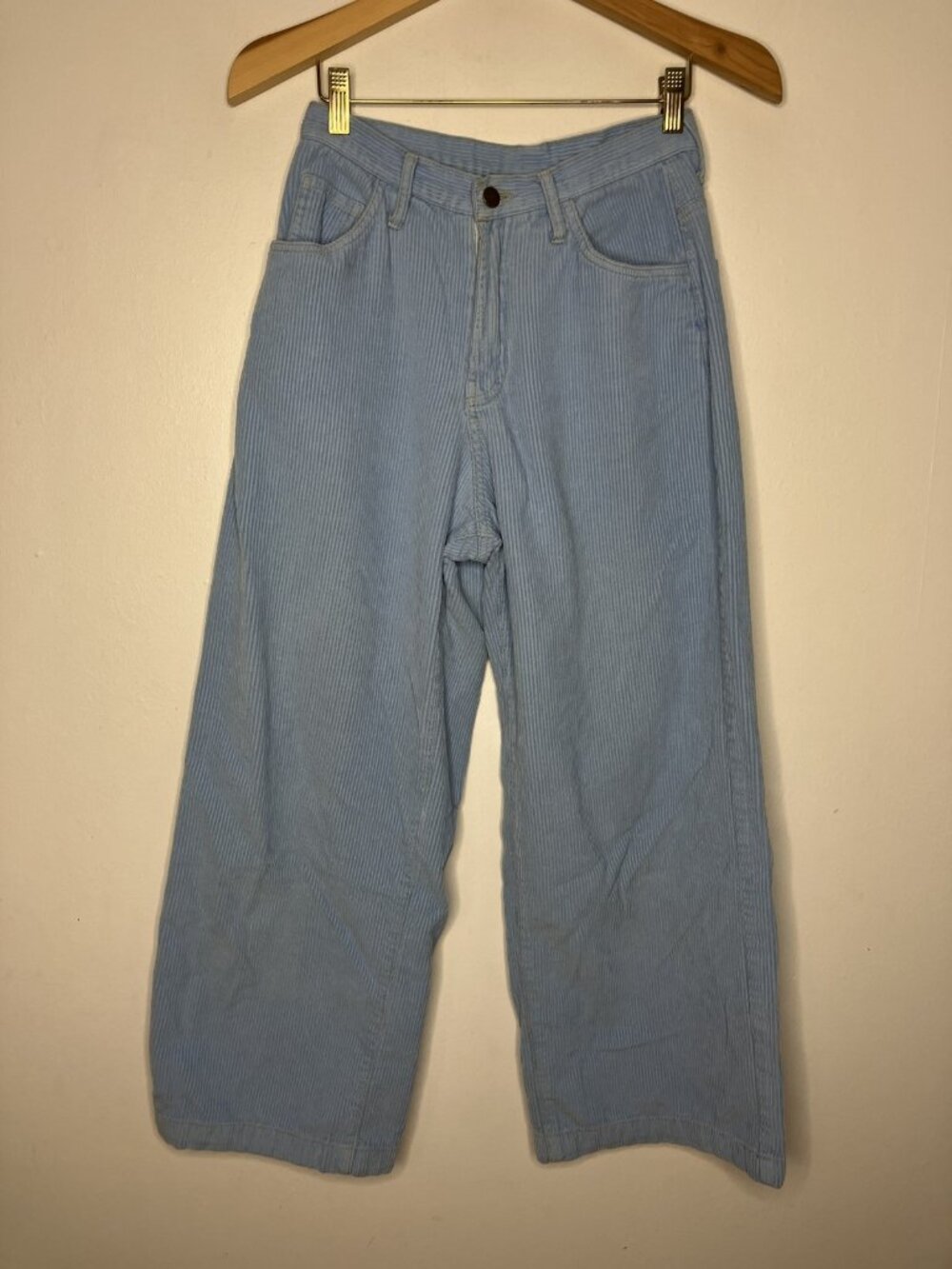 Golden Breed Women's Size S Light Blue Corduroy Wide Leg Cropped Pants 26" Waist